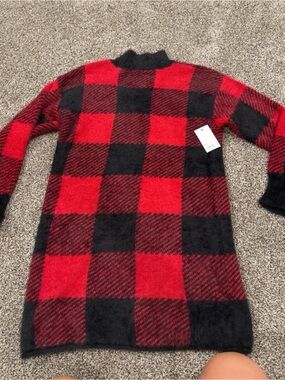 SO Red & Black Buffalo Plaid Cowl Neck Sweater